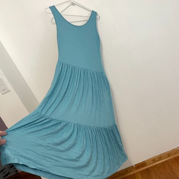 NEW NWT CALVIN KLEIN CK Sleeveless Tiered Dress Solid Aqua Blue Midi Sundress 6 - Picture 14 of 14